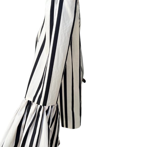 Alice + Olivia Vertical Stripe Blouse Bell Sleeve Back Zip Black & White XS - Picture 3 of 11